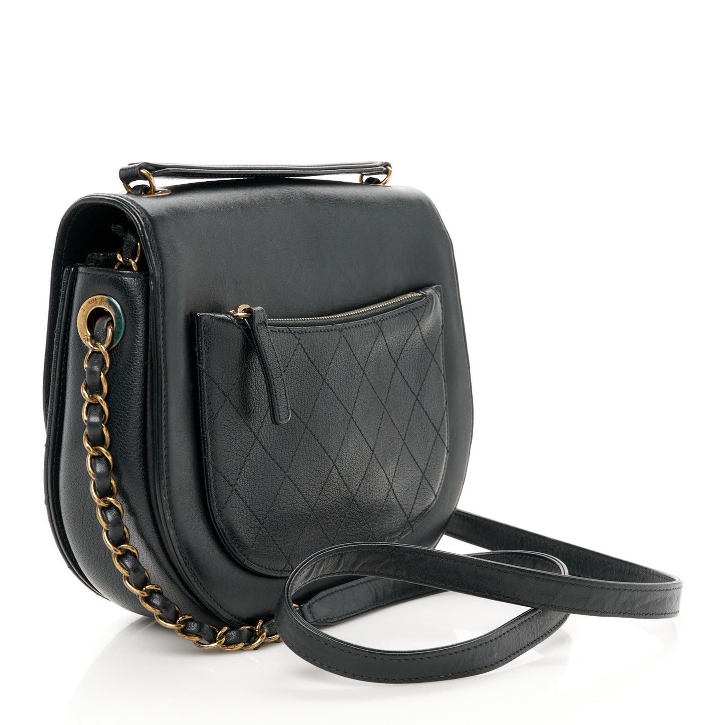 Shiny Calfskin Goatskin Quilted Medium Coco Curve Messenger Flap Black