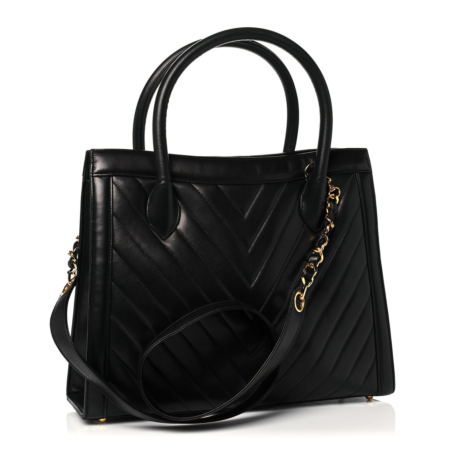 Lambskin Chevron Quilted Top Handle Bag Black