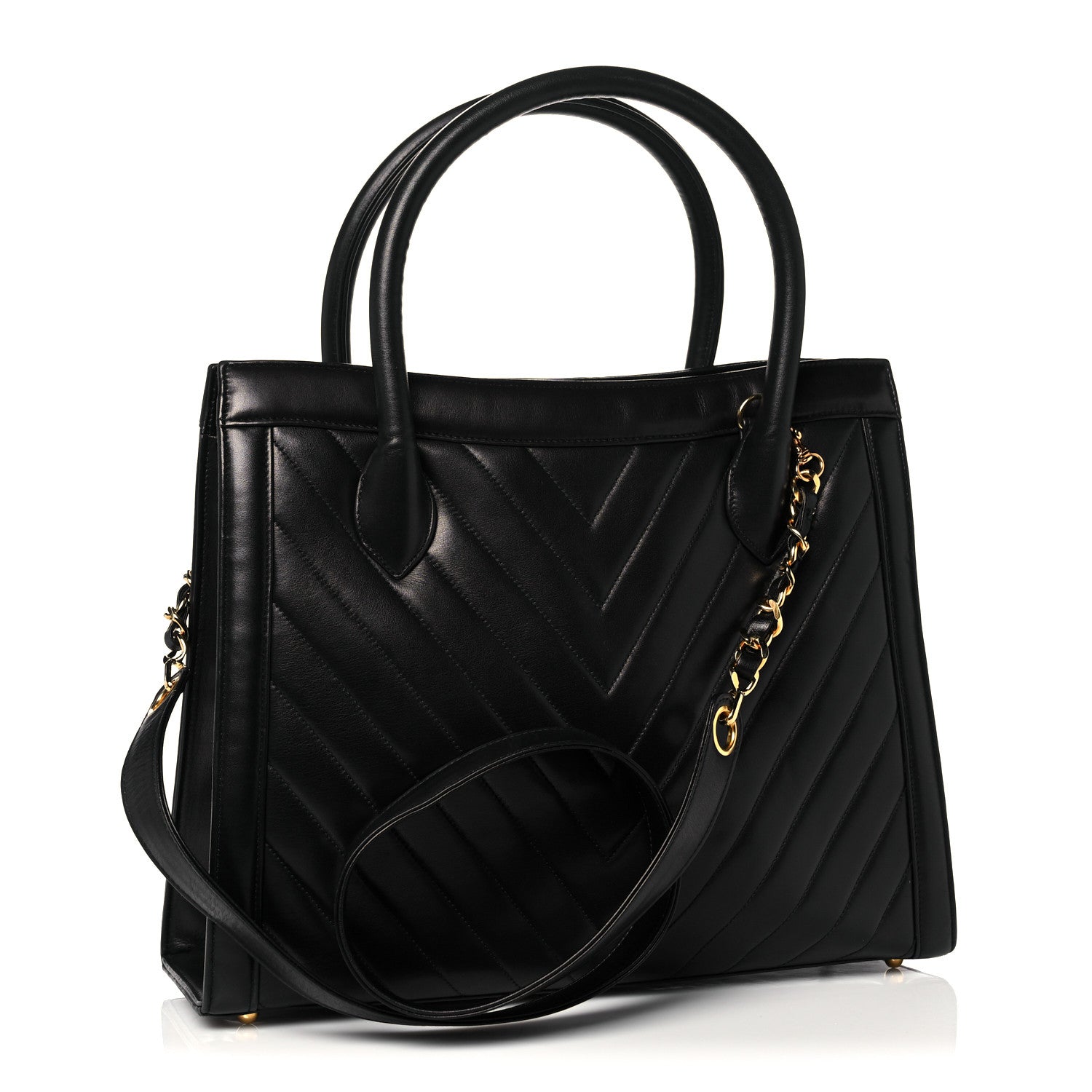 Chanel Lambskin Chevron Quilted Top Handle Bag Black 2 of 17