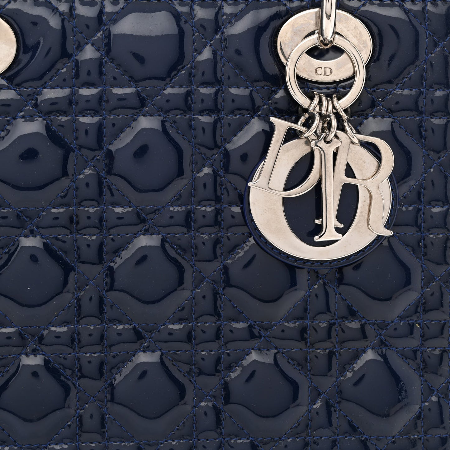 Patent Cannage Medium Lady Dior Navy Blue