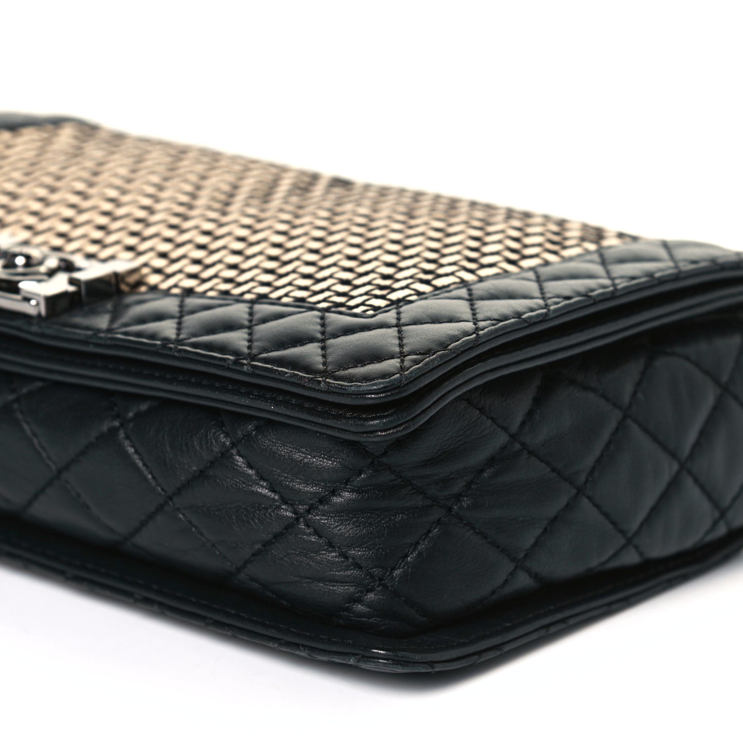 Calfskin Woven Medium Boy Reverso Flap Black