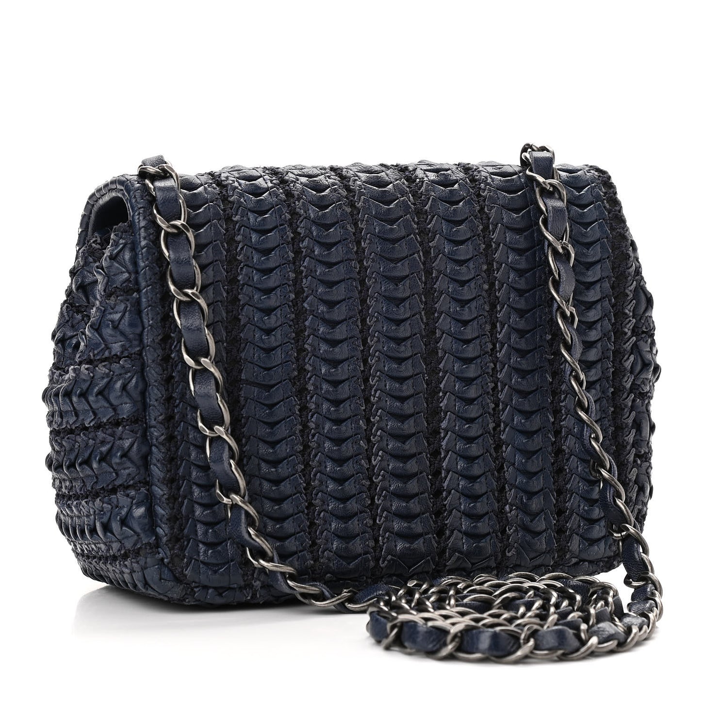 Lambskin Crochet Embroidered Small Flap Navy