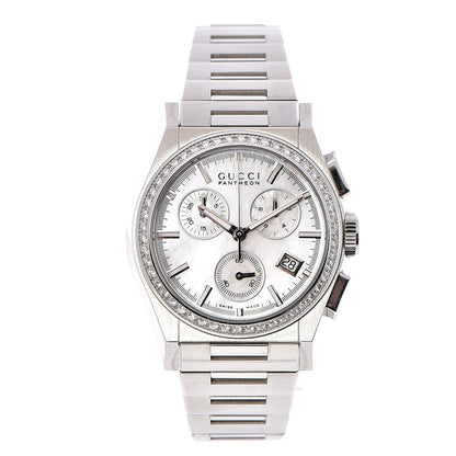 Gucci Stainless Steel Diamond Bezel Mother of Pearl 34mm Pantheon Chronograph Quartz Watch 1 of 9