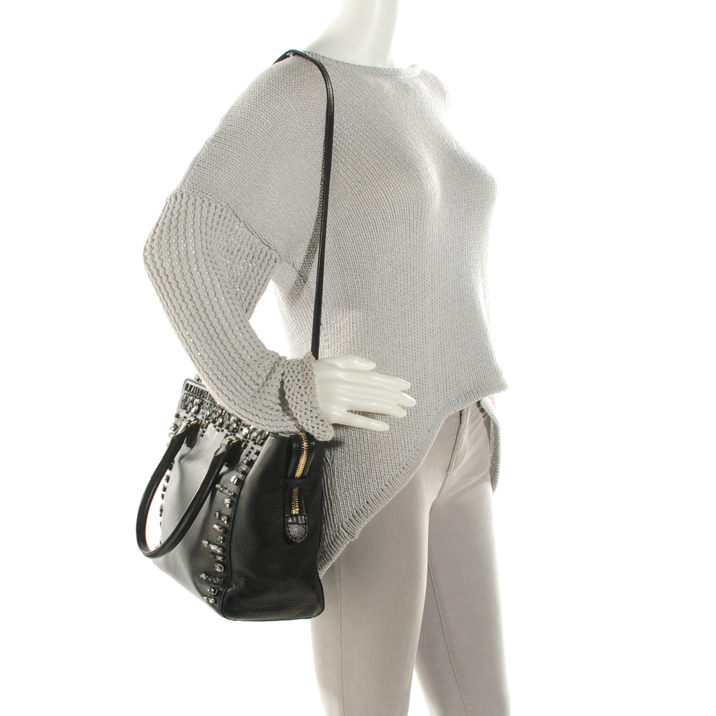 Lambskin Crystal B Diamond Tote Black