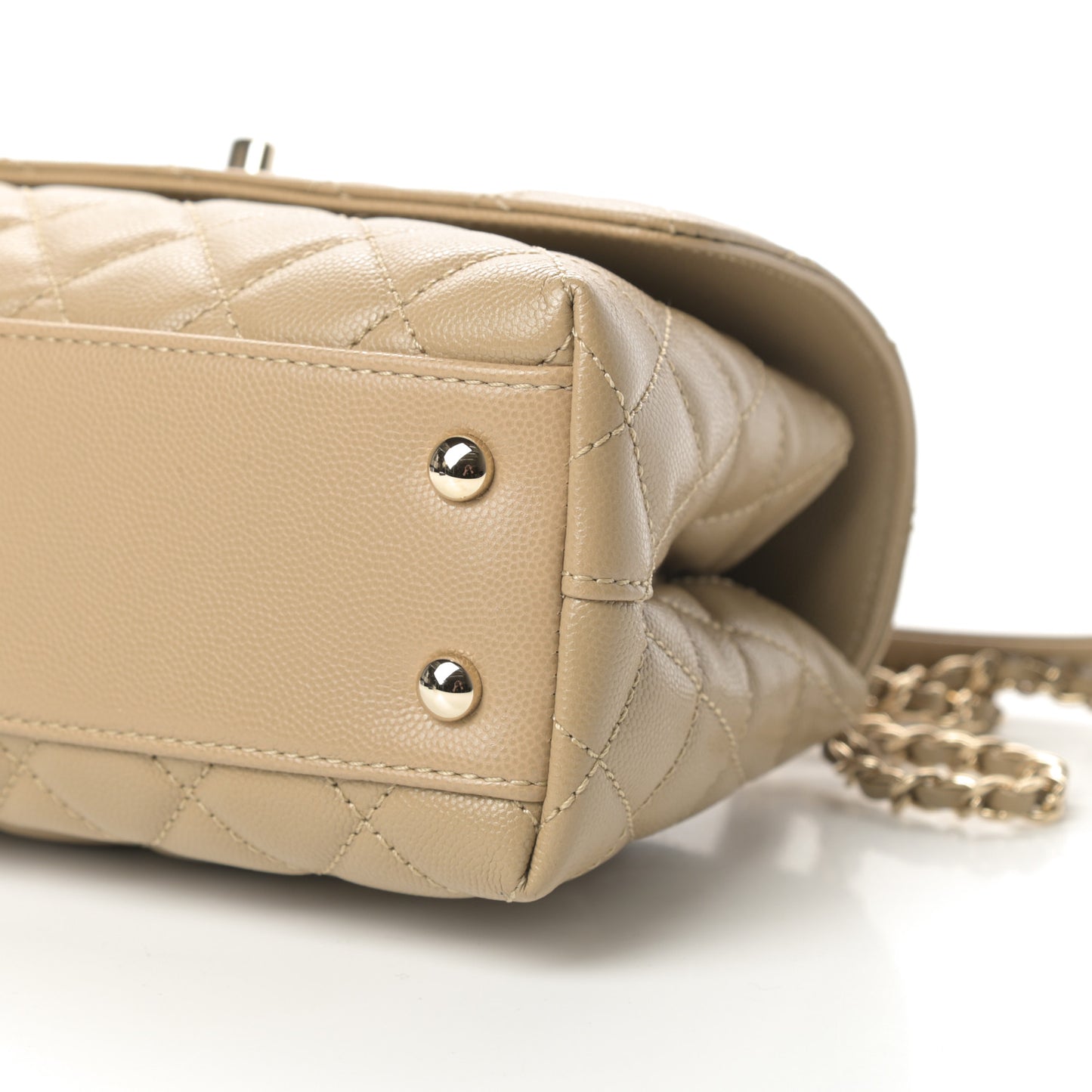 Caviar Lizard Embossed Quilted Mini Coco Handle Flap Dark Beige