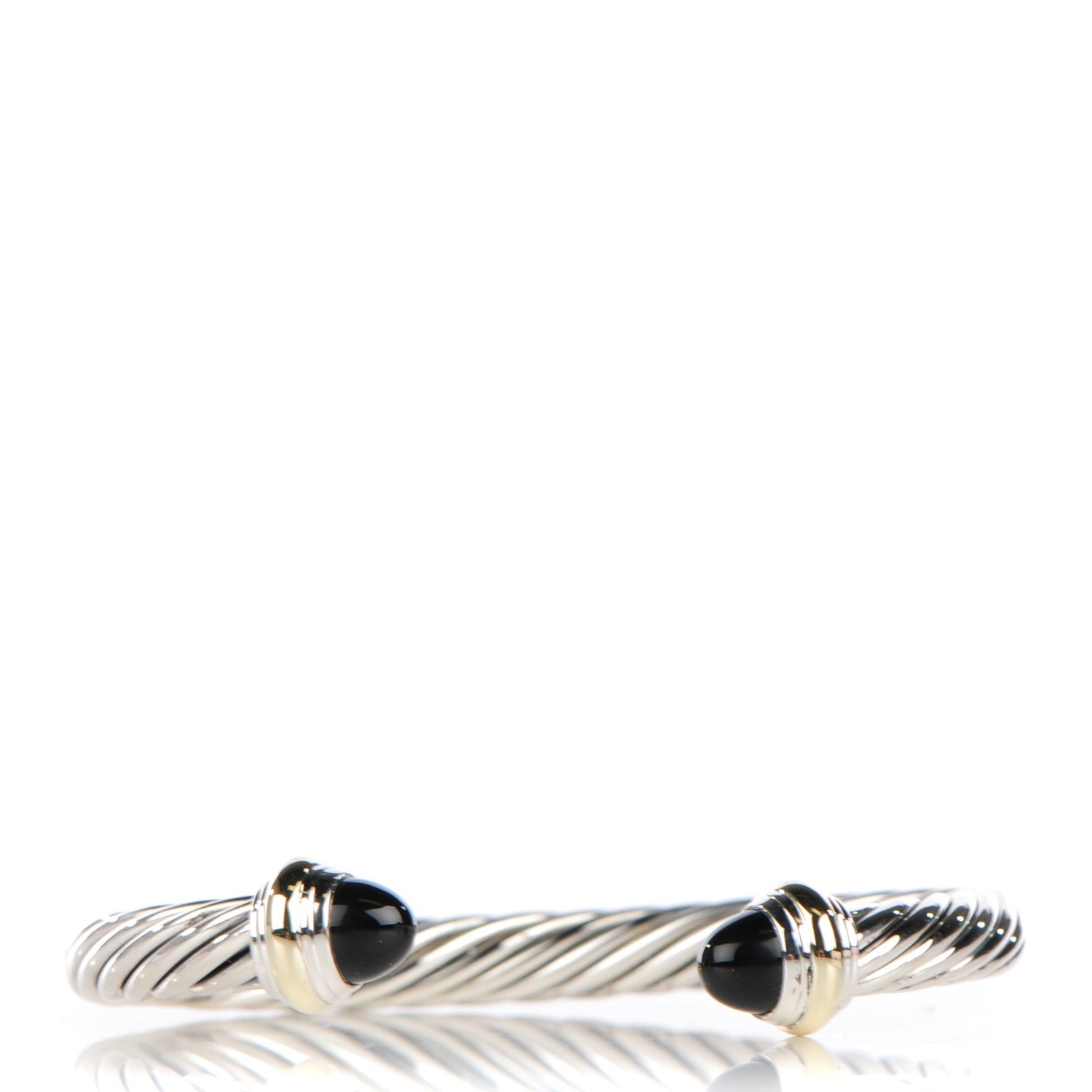 David Yurman Sterling Silver 14K Yellow Gold Black Onyx 7mm Cable Classics Bracelet 1 of 6