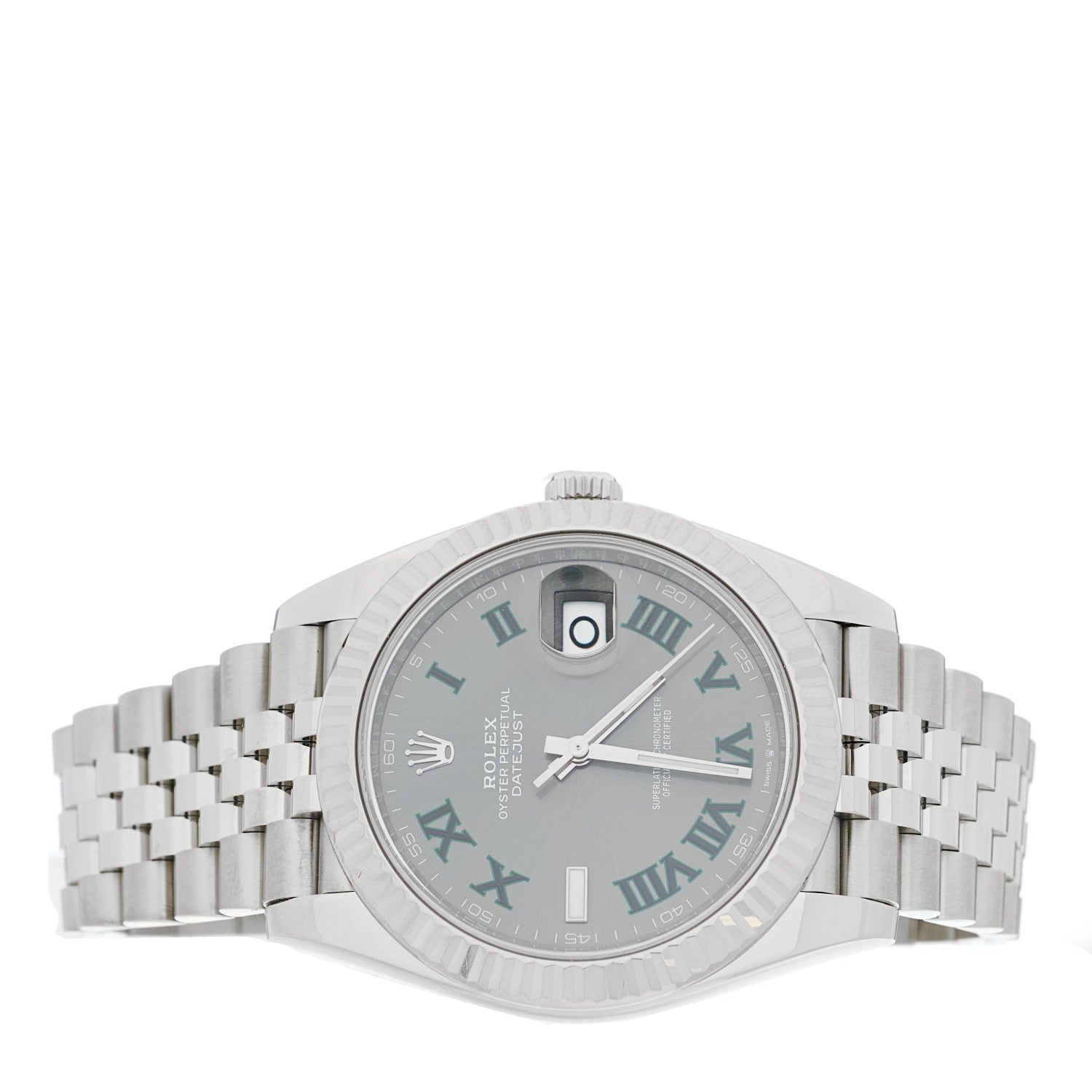 Rolex Stainless Steel 18K White Gold 41mm Oyster Perpetual Wimbledon Datejust Watch Slate 126334 2 of 5