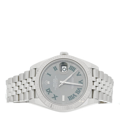 Rolex Stainless Steel 18K White Gold 41mm Oyster Perpetual Wimbledon Datejust Watch Slate 126334 2 of 5