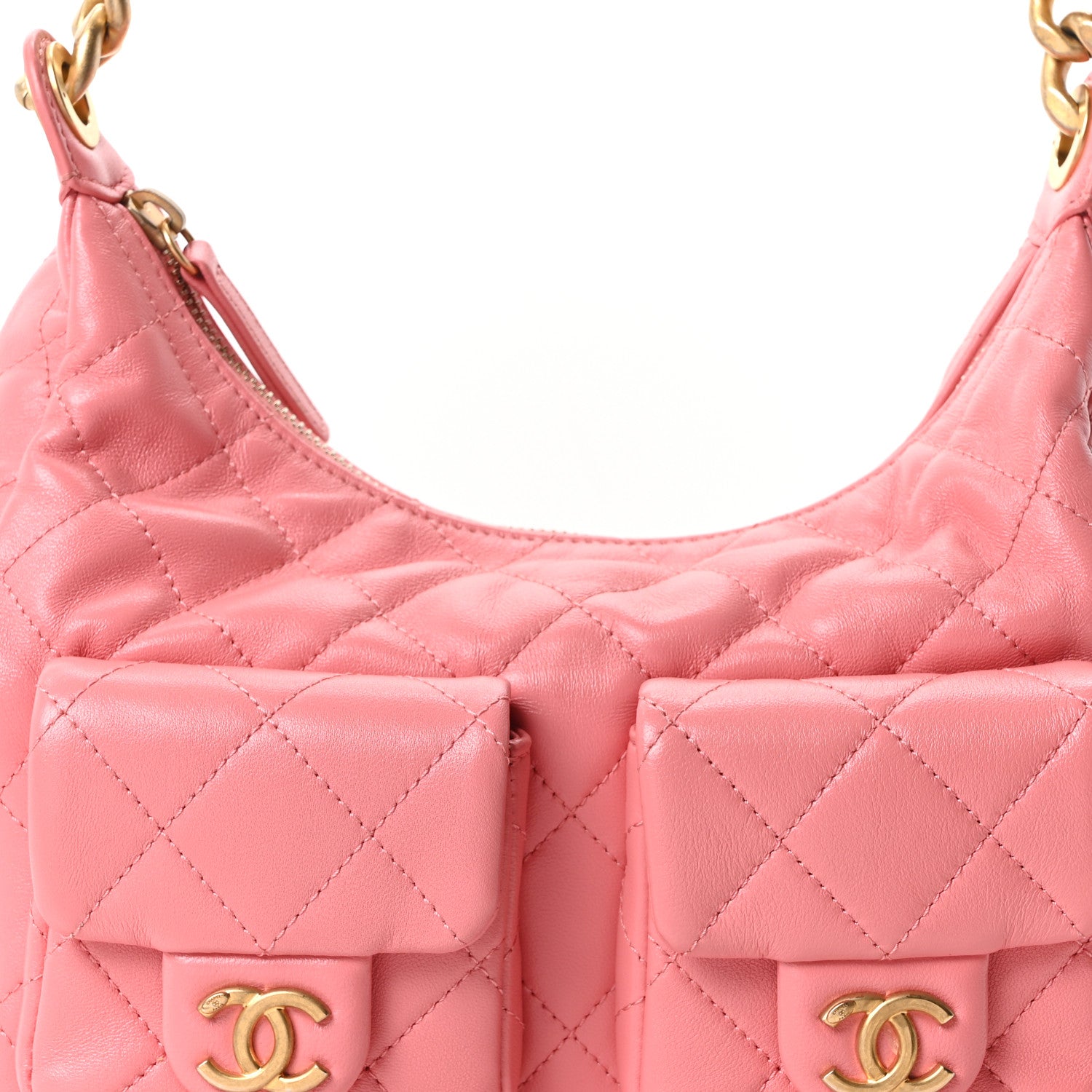 Chanel Shiny Lambskin Quilted Trendy Pockets Hobo Coral Pink 8 of 10