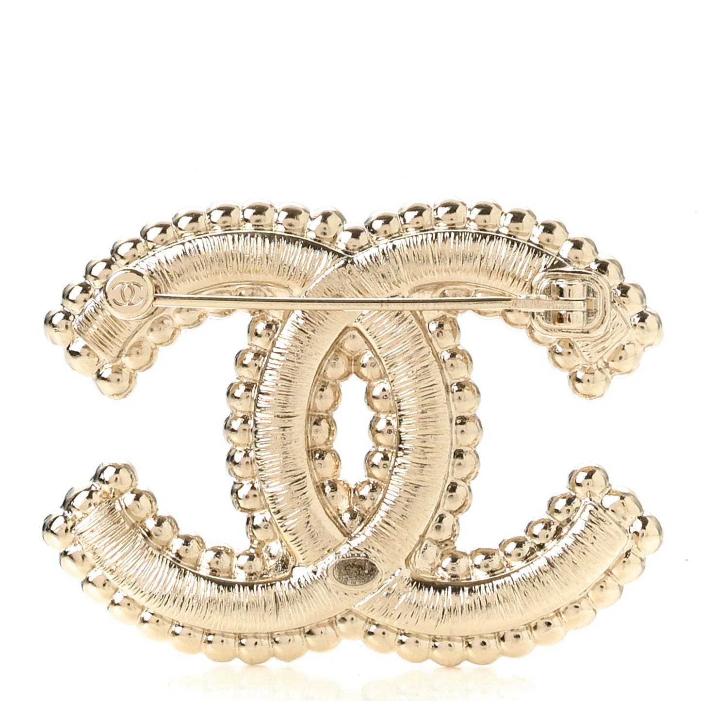 Pearl Crystal CC Brooch Gold
