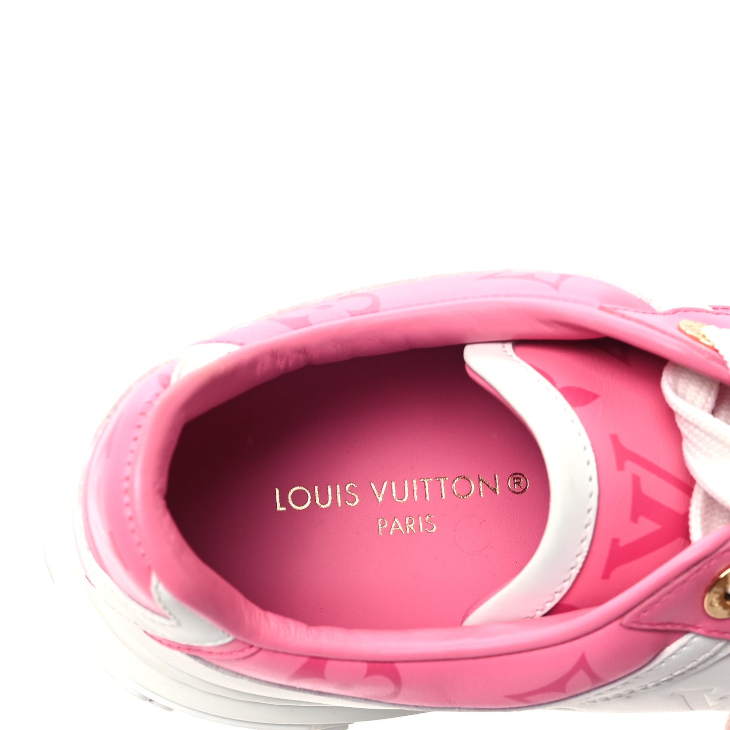 Lambskin Embossed Monogram Time Out Sneakers 38 White Pink