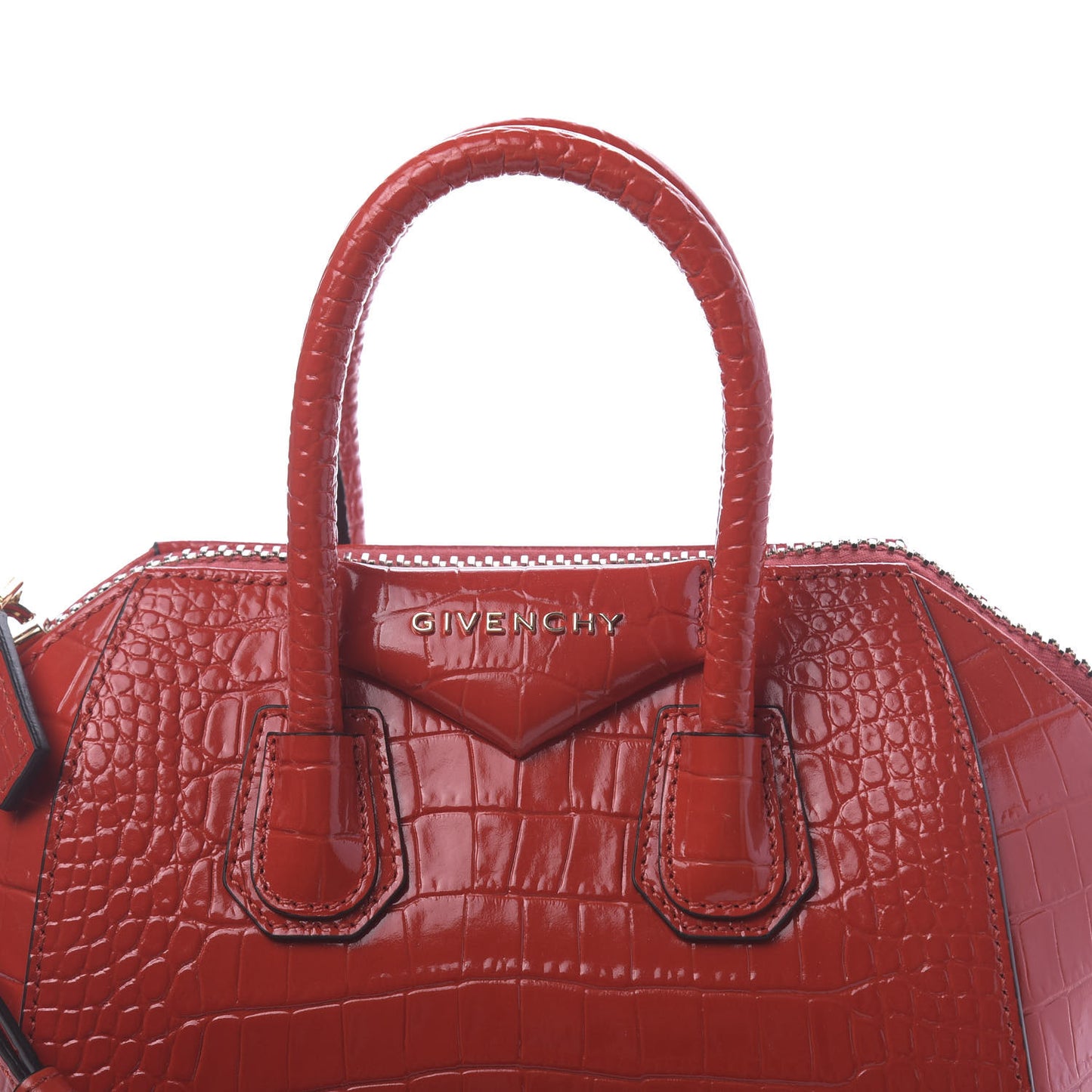 Calfskin Crocodile Embossed Mini Antigona Red