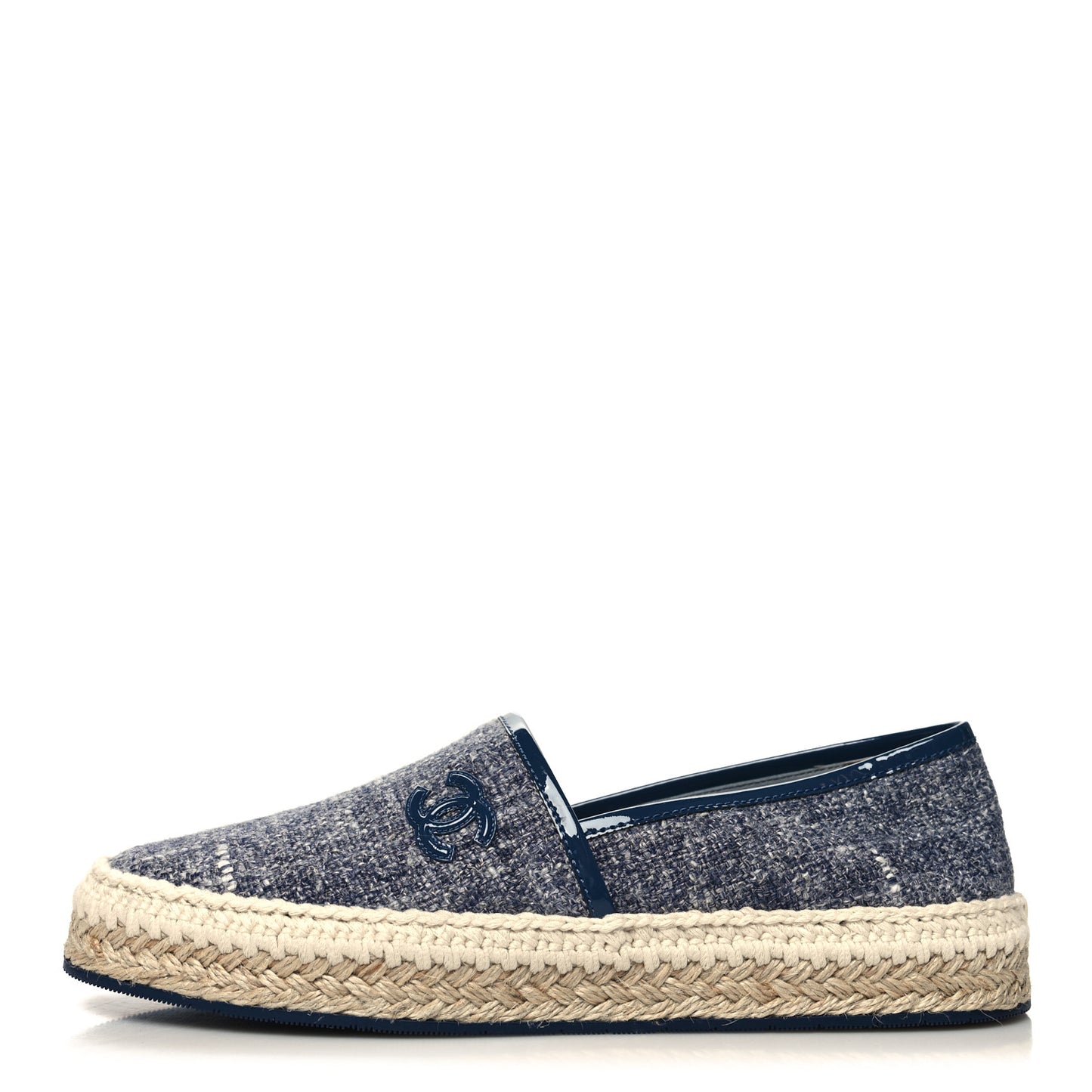 Fabric Patent Calfskin CC Espadrilles 38 Blue