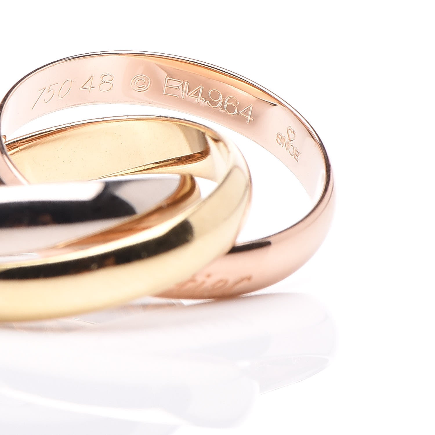 Cartier 18K Pink Yellow White Gold Classic Trinity Ring 48 4.5 4 of 5