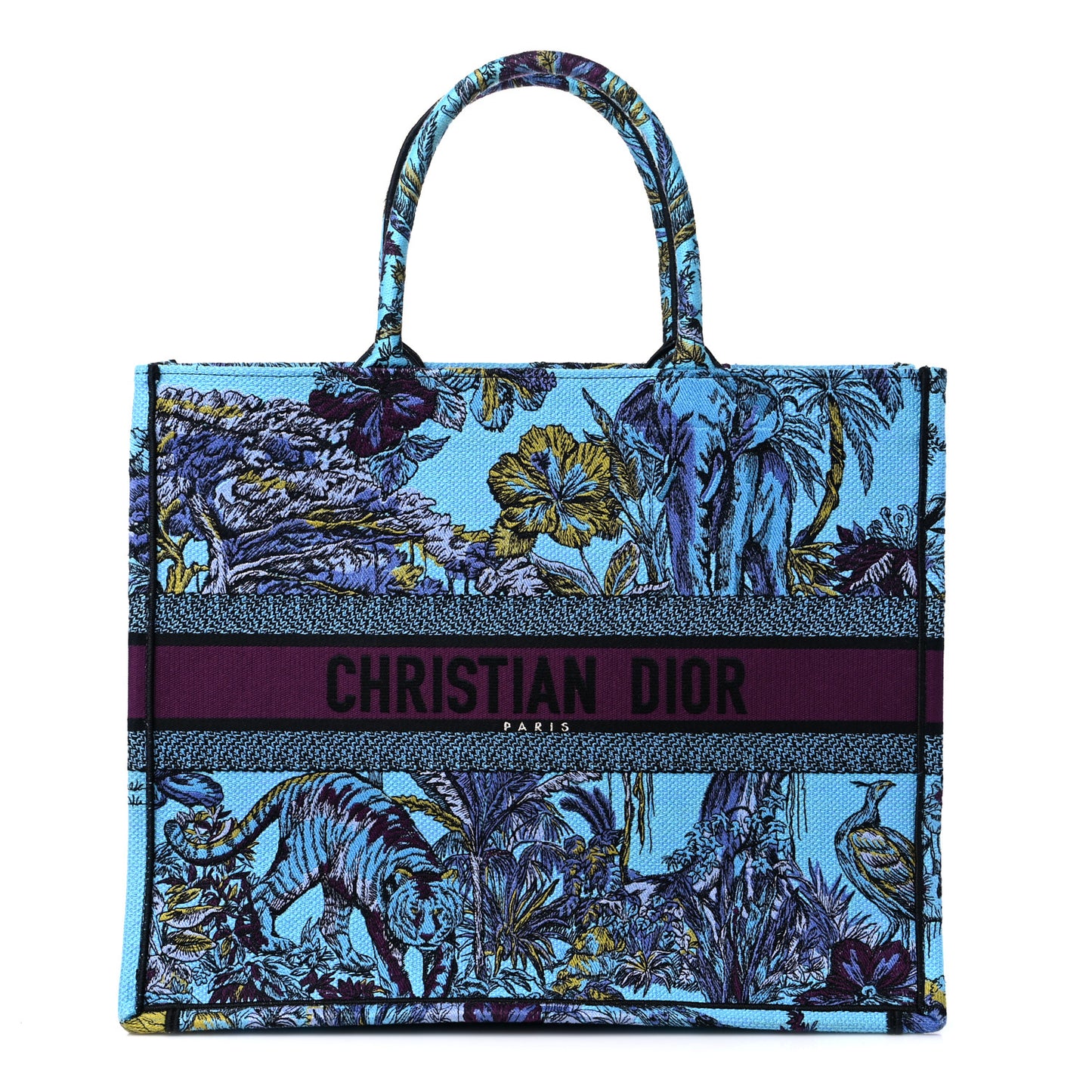 Canvas Embroidered Large Toile de Jouy Voyage Book Tote Celestial Blue