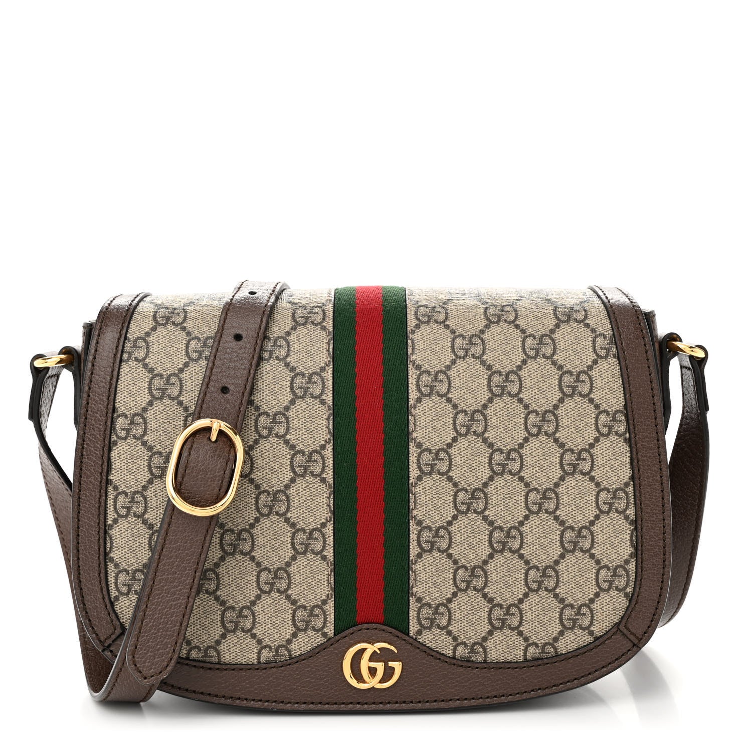 Gucci GG Supreme Monogram Web Small Ophidia Flap Messenger Bag Brown 1 of 16