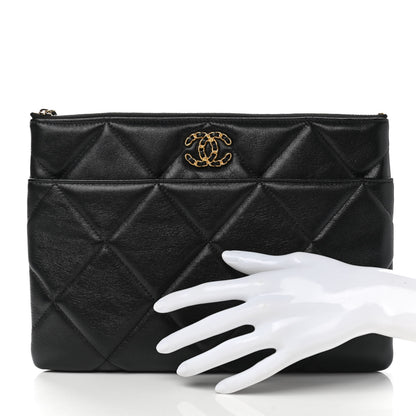 Chanel Goatskin Quilted Chanel 19 Pouch Black 2 of 9
