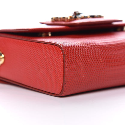 Dolce & Gabbana Stampa Iguana Calfskin Crystal Mini Milennials Shoulder Bag Rosso 7 of 8