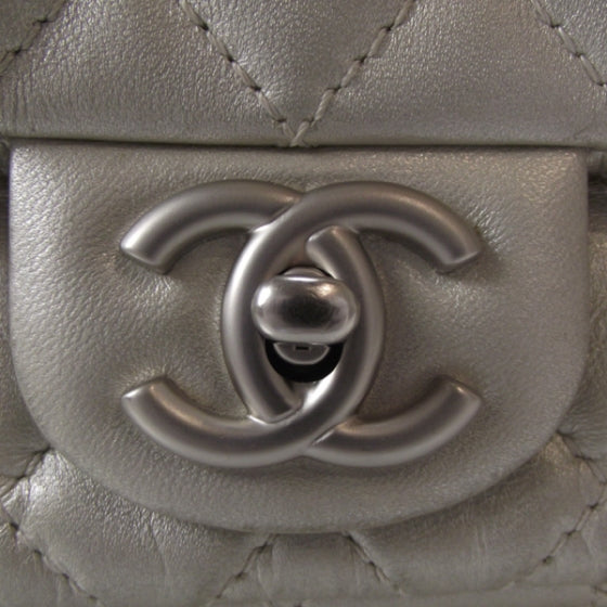 Metallic Lambskin Quilted Mini Square Flap Silver