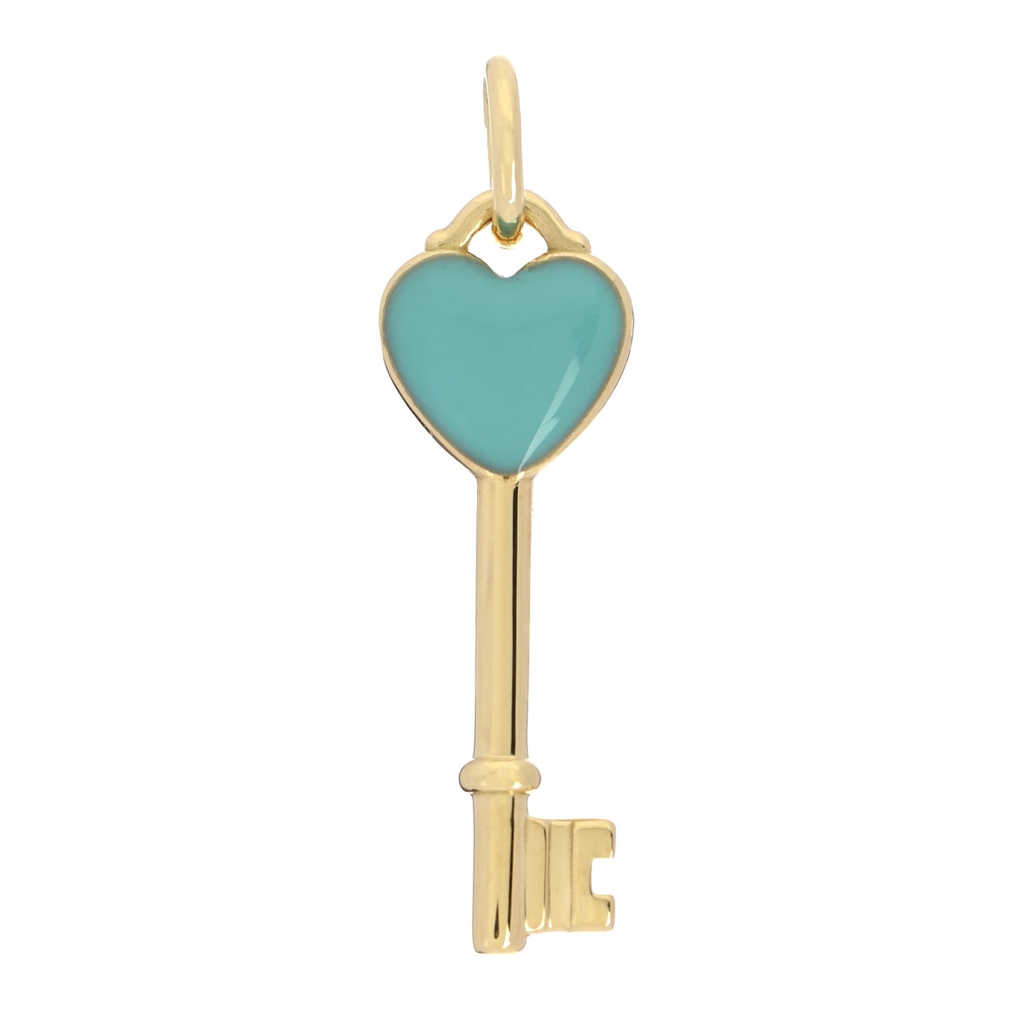 18K Yellow Gold Enamel Mini Heart Key Pendant Blue