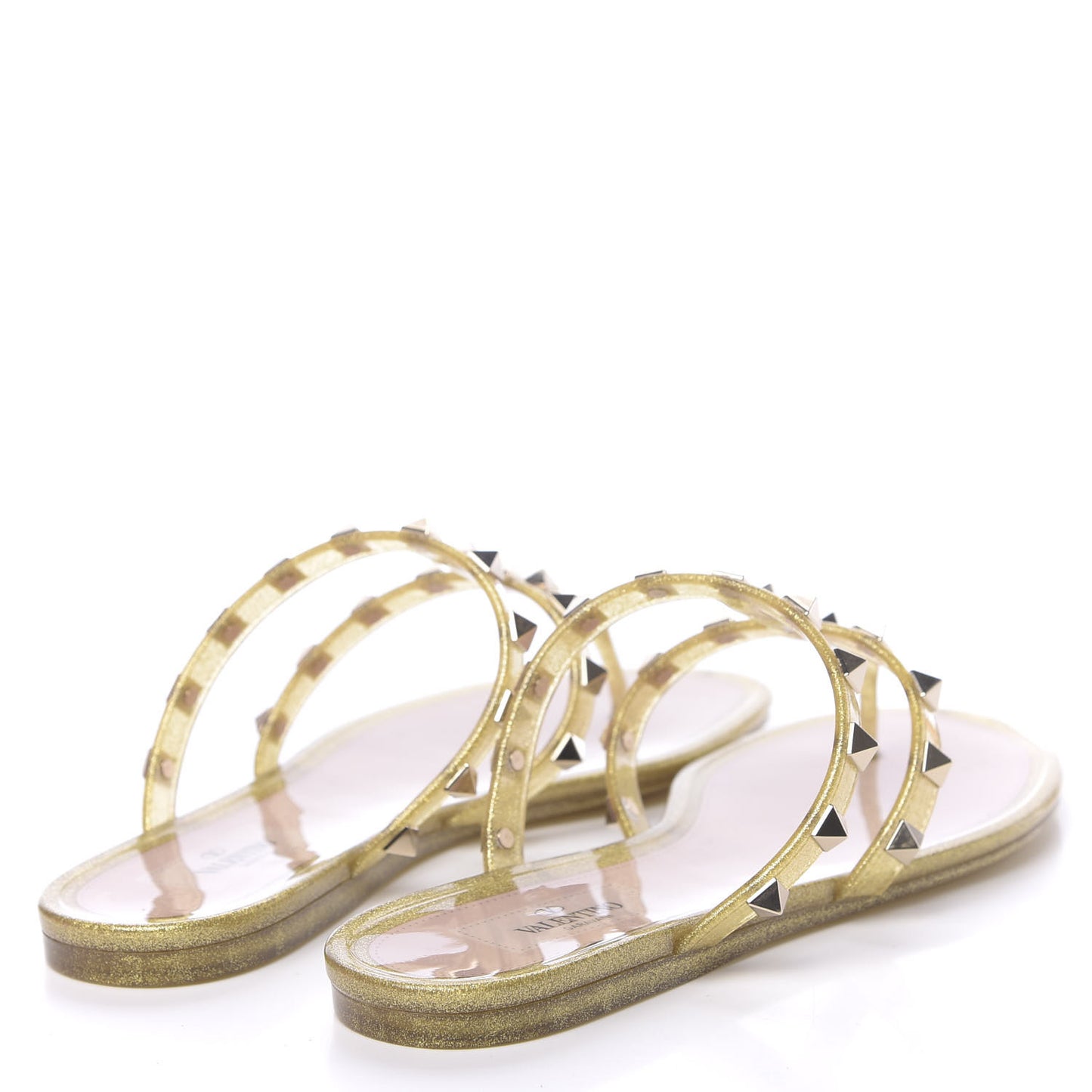 PVC Jelly Glitter Rockstud Caged Flat Thong Sandals 36 Oro