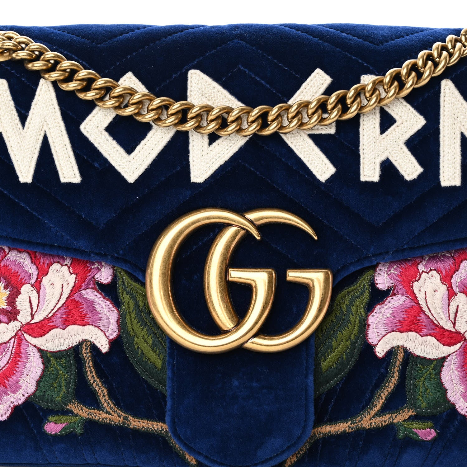 Gucci Velvet Matelasse Modern Embroidered Medium GG Marmont Shoulder Bag Cobalt 8 of 10