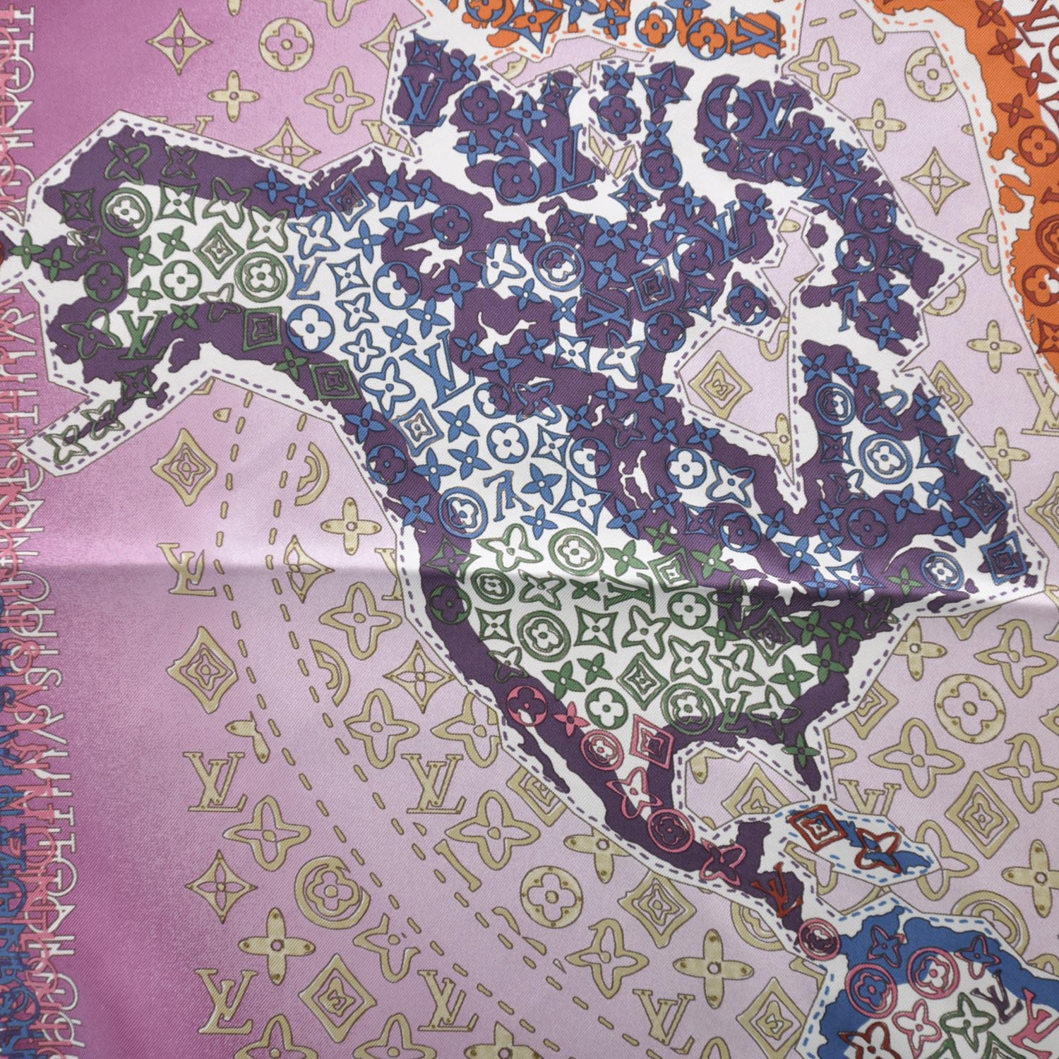 Louis Vuitton Silk Monogram Map Square Scarf Cassis 6 of 11