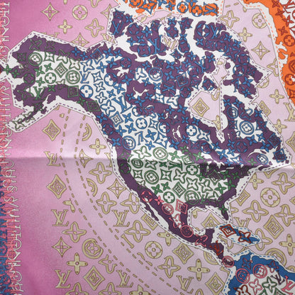 Louis Vuitton Silk Monogram Map Square Scarf Cassis 6 of 11