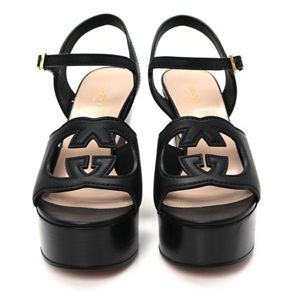 Gucci Cosmos Softy Calfskin Wooden Interlocking G Cut-Out 30/120mm Platform Sandals 38.5 Black 3 of 9