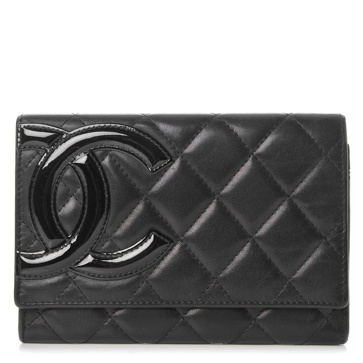 Calfskin Quilted Cambon Flap Wallet Black
