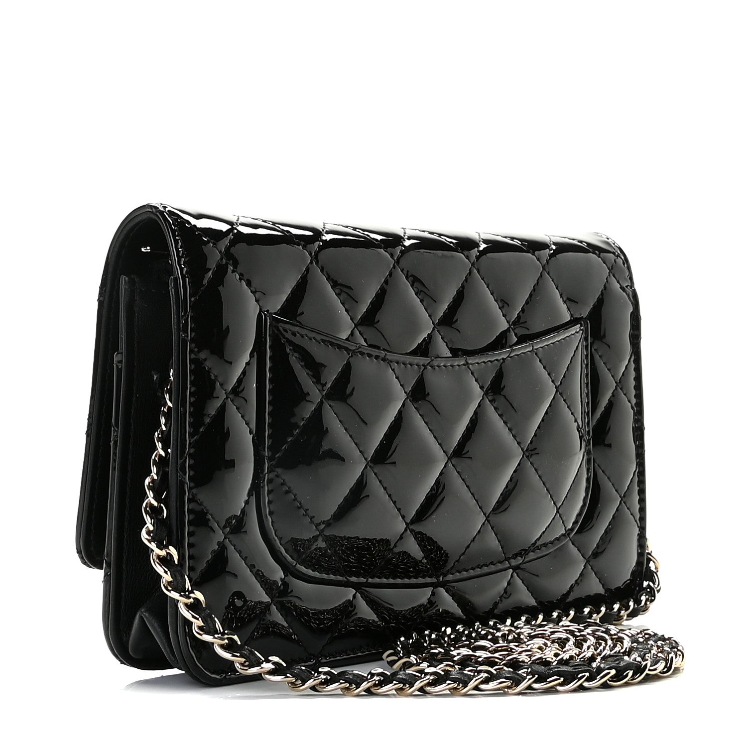 Chanel Patent Quilted Wallet On Chain WOC Black 3 of 9