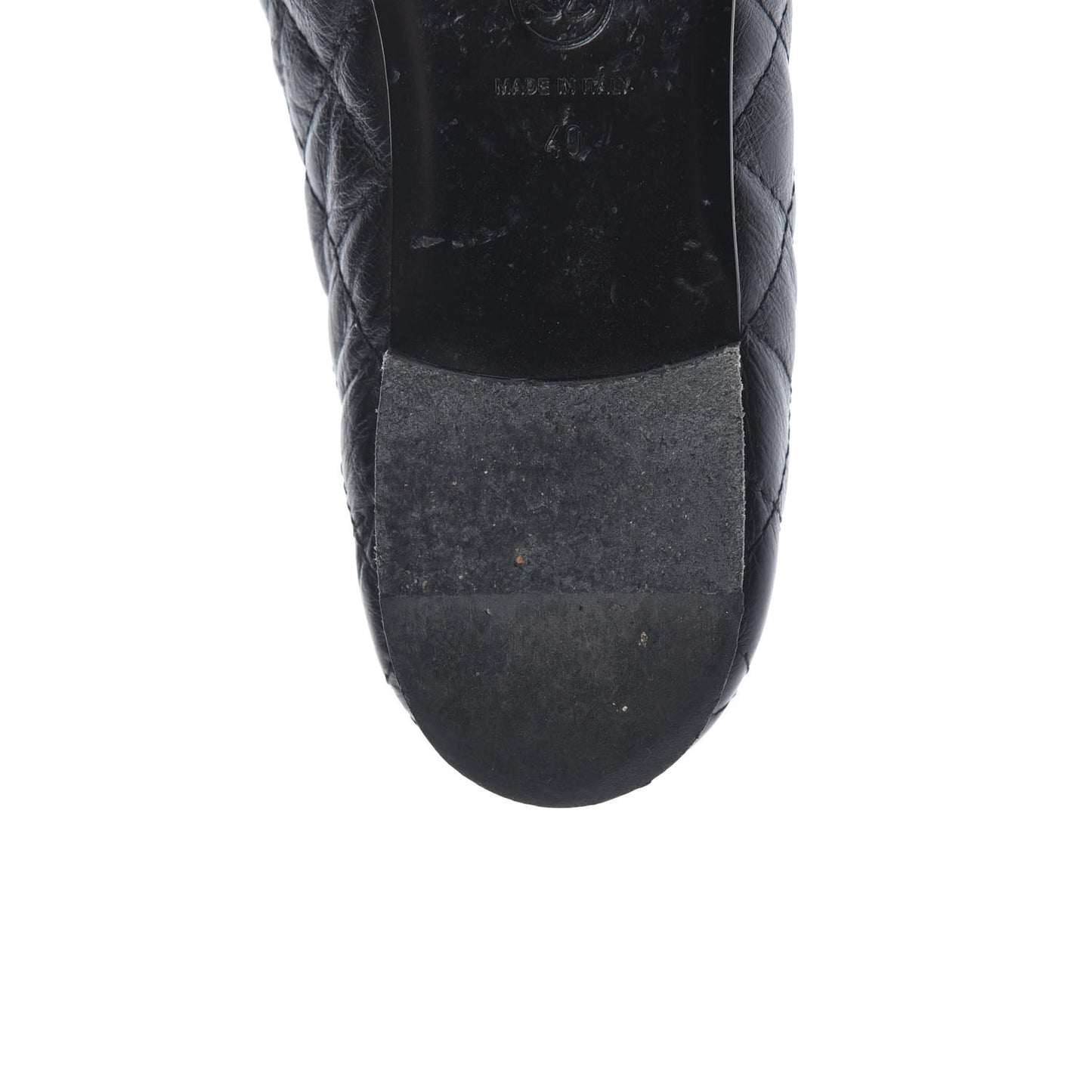 Aged Calfskin Quilted CC Cap Toe Ballerina Flats 40 Black