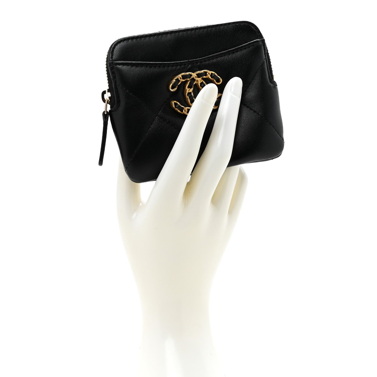 Chanel Lambskin Quilted Chanel 19 Zip Card Holder Wallet Black 2 of 8