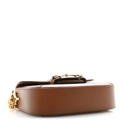 Gucci New Canvas Charisma Calfskin Crystal GG Monogram Mini Horsebit 1955 Shoulder Bag Camel Ebony 4 of 10