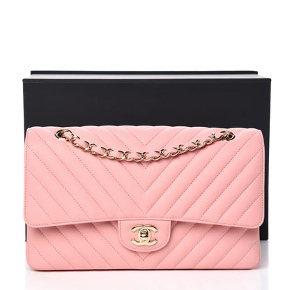 Chanel Caviar Chevron Quilted Medium Double Flap Pink 13 of 13