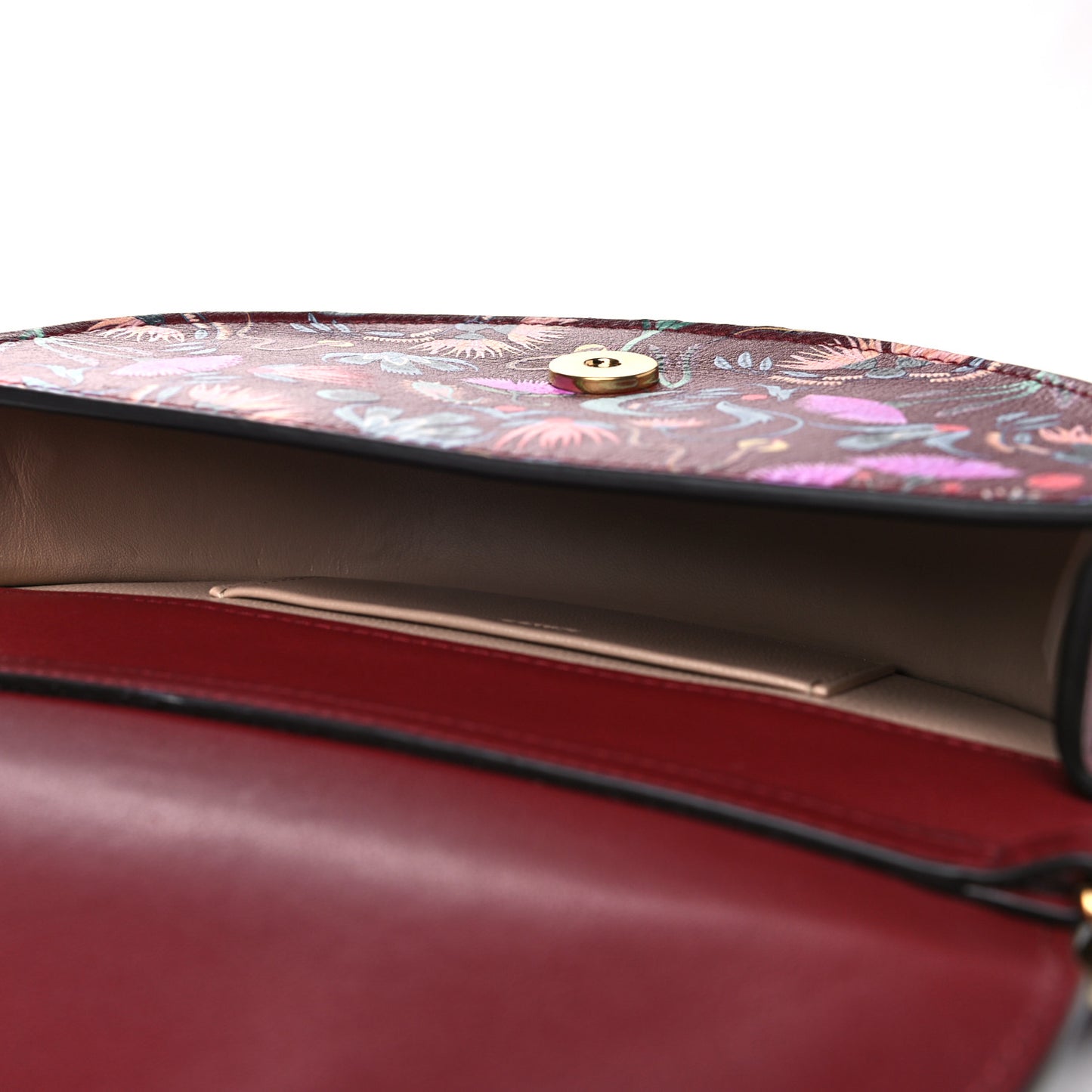 Calfskin Floral Print Small Nile Bracelet Minaudiere Bag Plum Purple