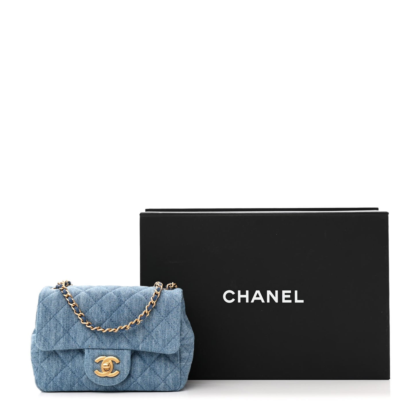 Denim Quilted Mini Pearl Crush Flap Blue