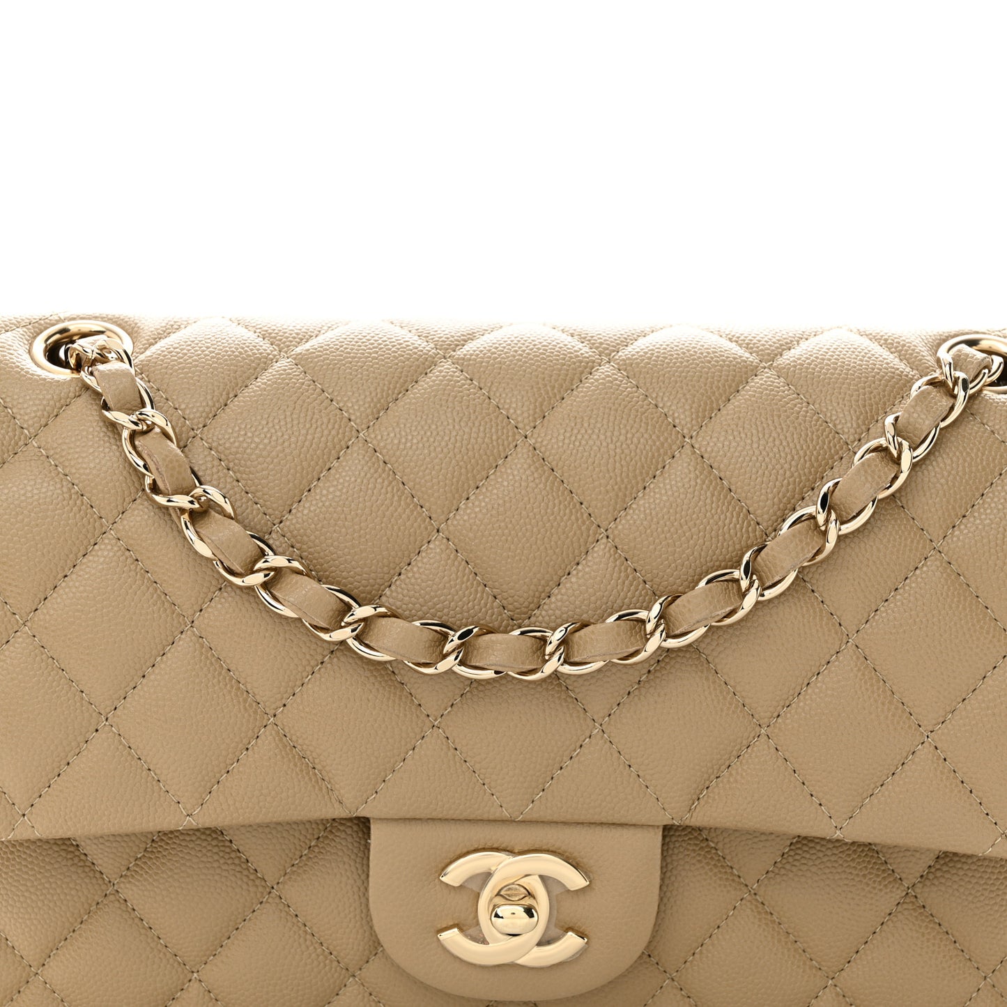 Caviar Quilted Medium Double Flap Dark Beige
