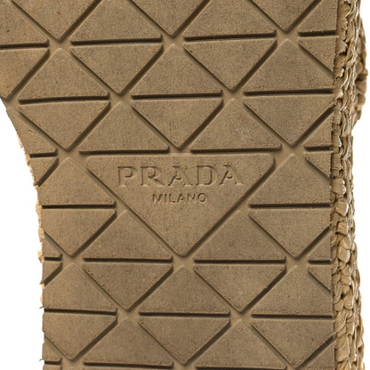 Prada Raffia Metal Triangle Logo Woven Flatform 35mm Slide Sandals 37 Naturale 6 of 9