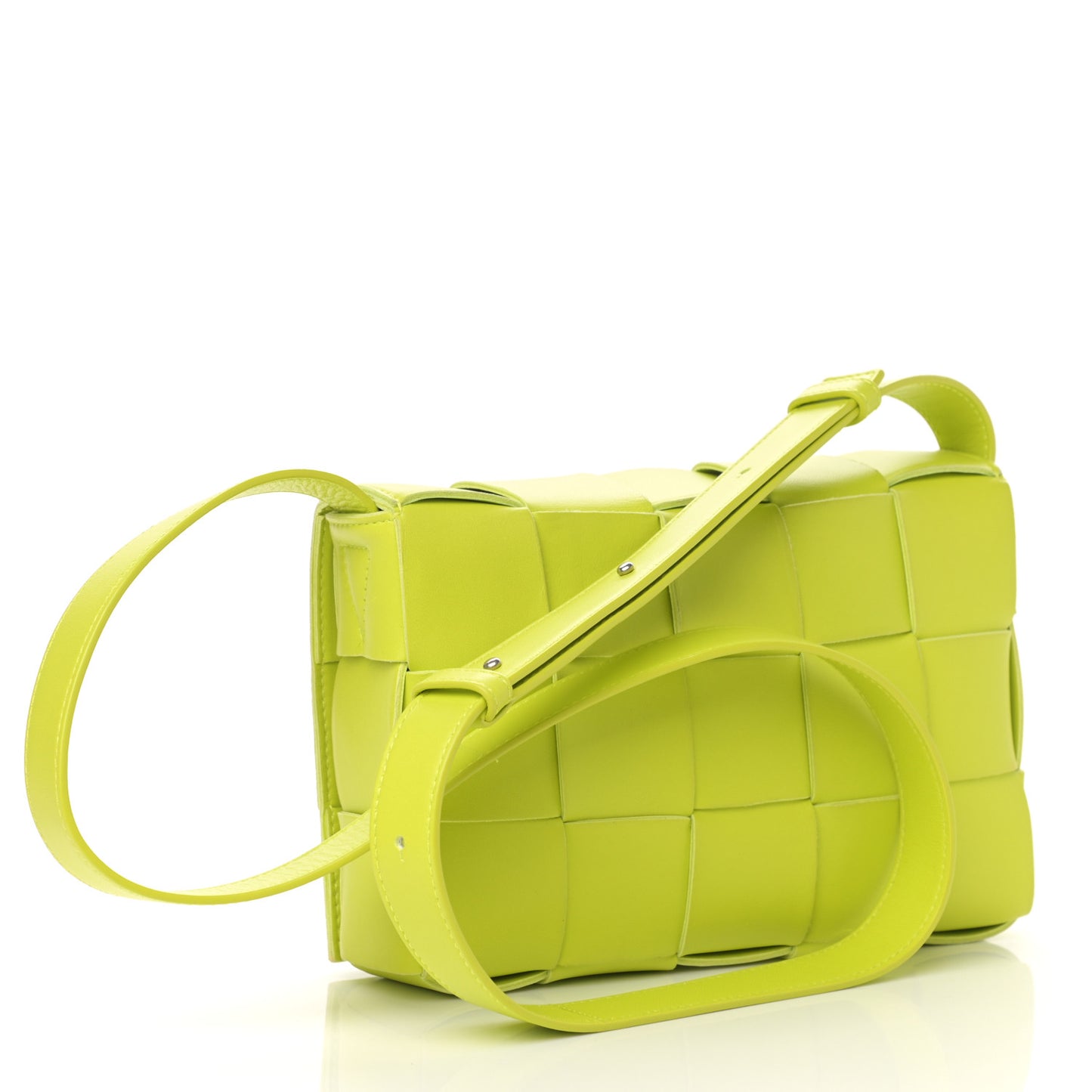 Lambskin Maxi Intrecciato Cassette Crossbody Bag Acid Kiwi
