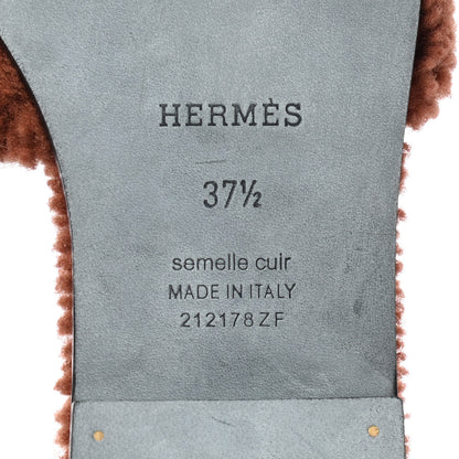 Hermes Woolskin Oran Sandals 37.5 Cognac 7 of 9
