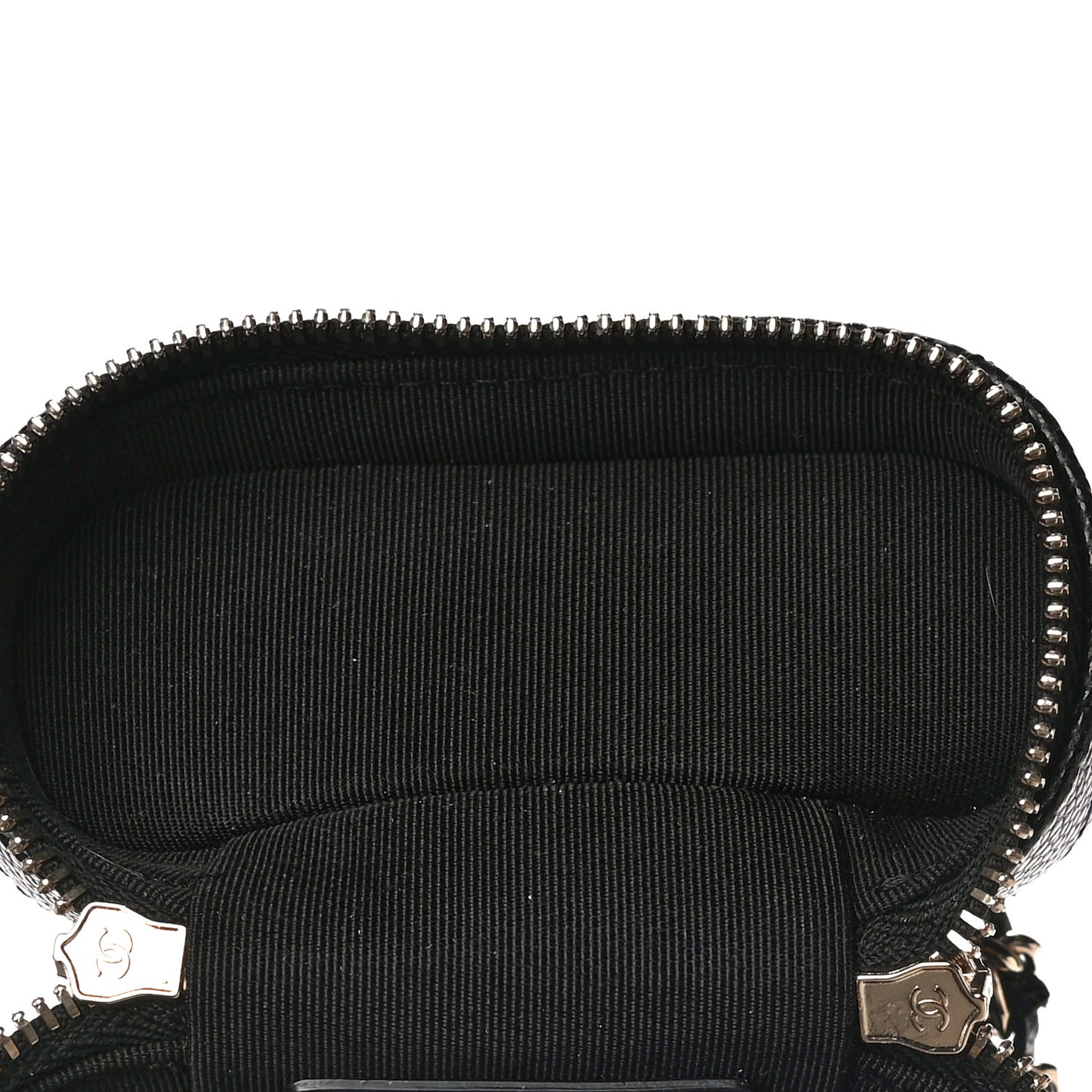 Caviar Quilted Small Handle With Care Vanity Case With Chain Black