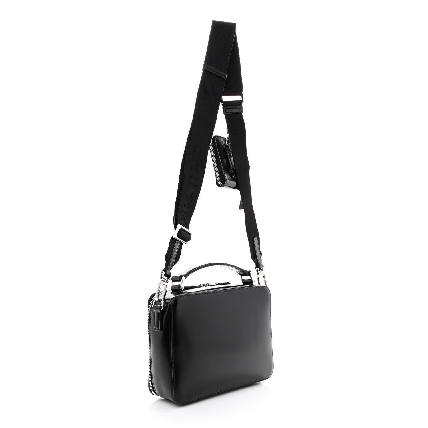 Prada Spazzolato Medium Brique Crossbody Bag Black 3 of 14