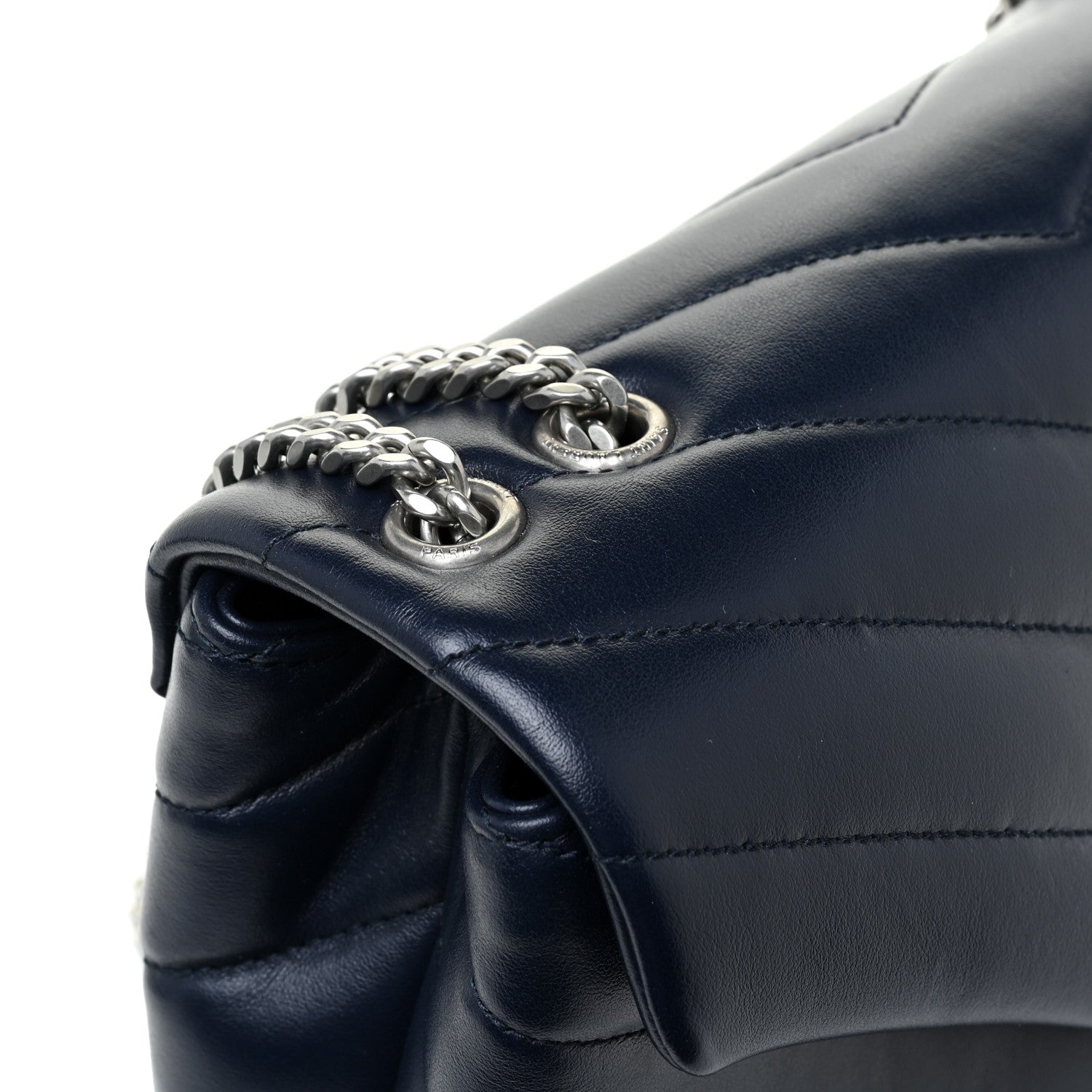 Saint Laurent Calfskin Y Quilted Monogram Small Loulou Chain Satchel Deep Marine 14 of 16