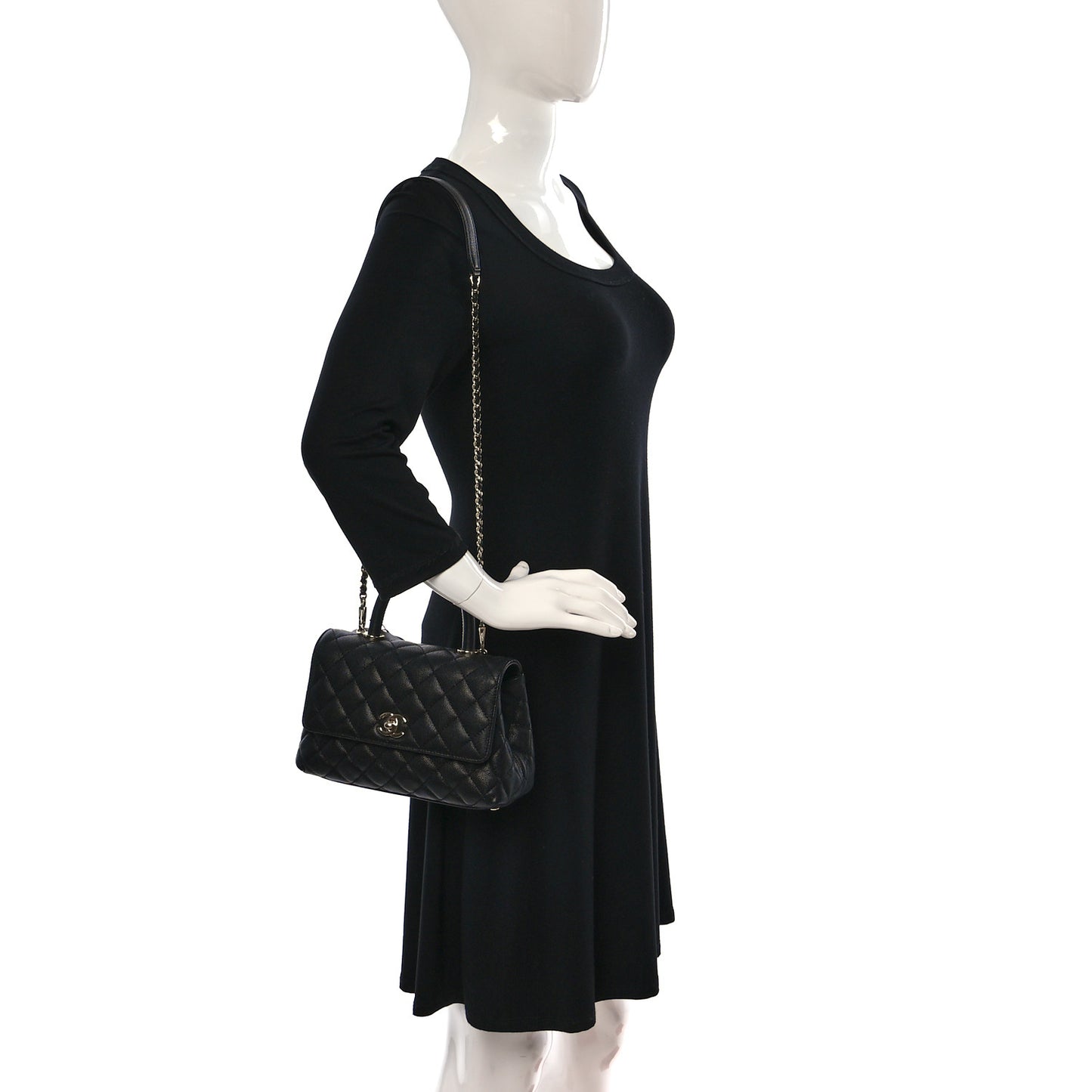 Caviar Quilted Mini Coco Handle Flap Black