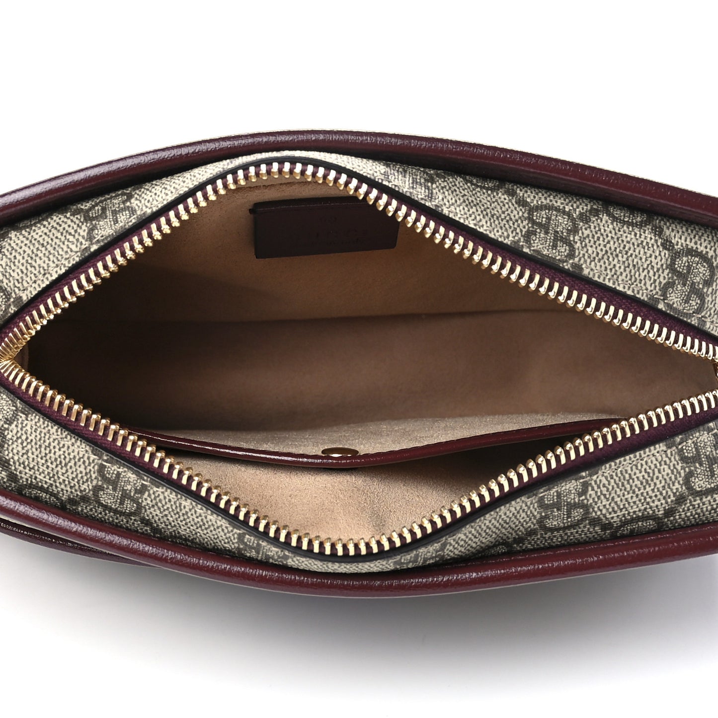 GG Supreme Monogram Textured Calfskin Retro Interlocking G Travel Pouch Beige Ebony Burgundy