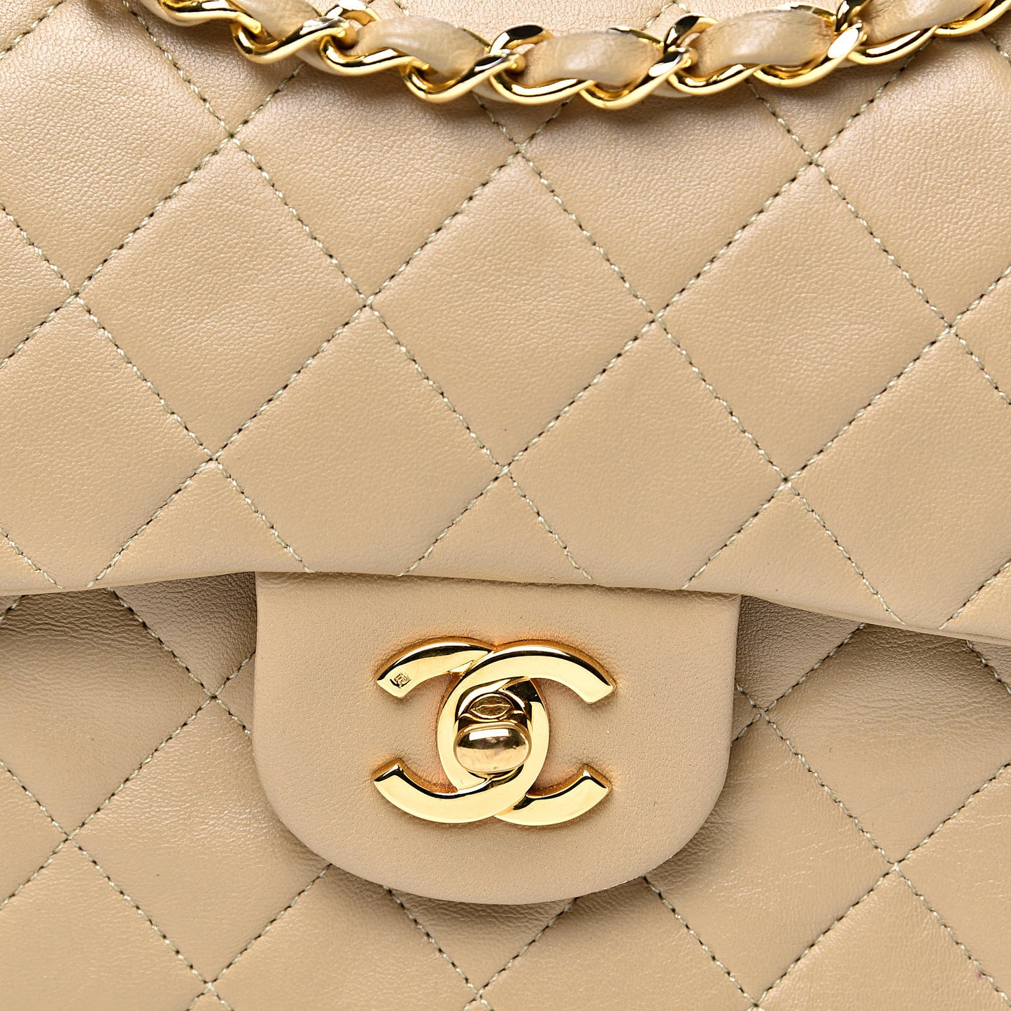Lambskin Quilted Small Double Flap Beige