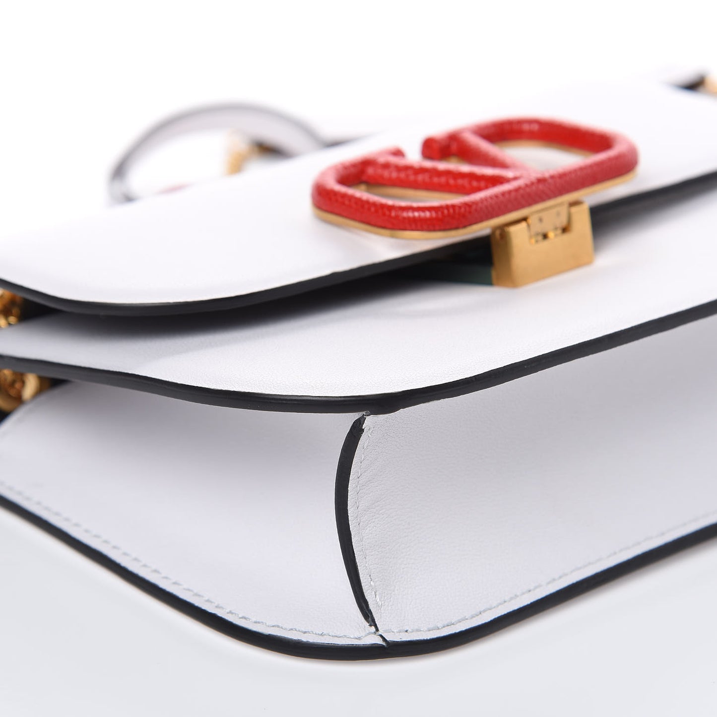 Smooth Calfskin Small VLock Shoulder Bag Bianco Ottico Rouge Pur