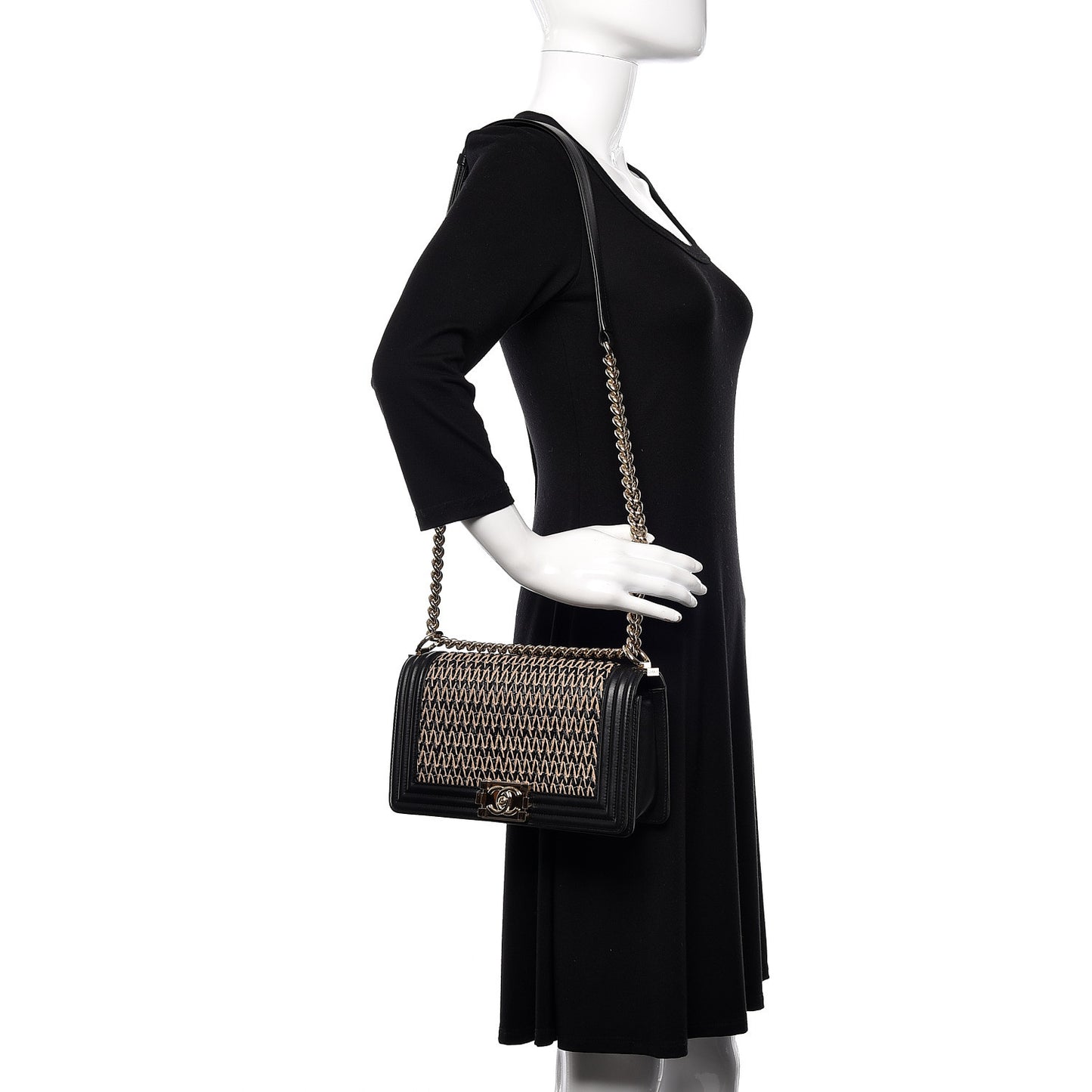 Lambskin Cotton Woven Medium Boy Flap Black