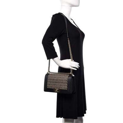 Chanel Lambskin Cotton Woven Medium Boy Flap Black 2 of 12